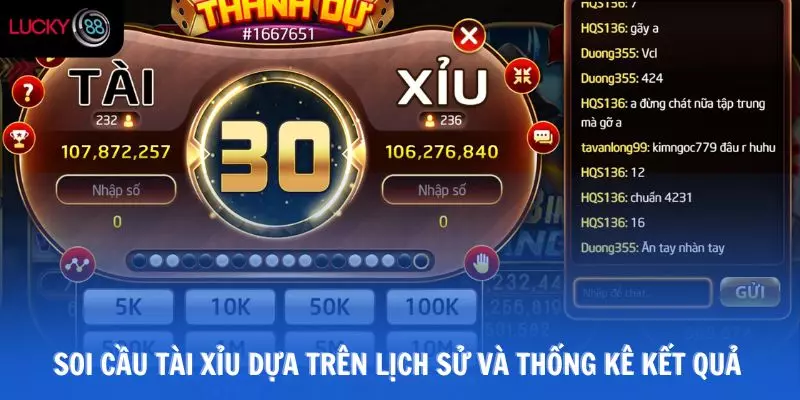 Soi cầu tài xỉu dựa trên lịch sử và thống kê kết quả